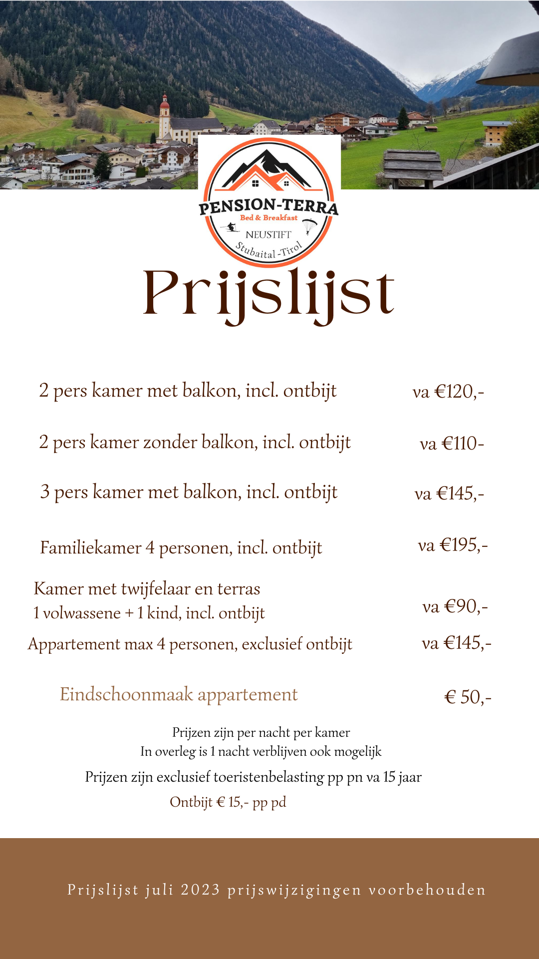 Prijslijst 2023